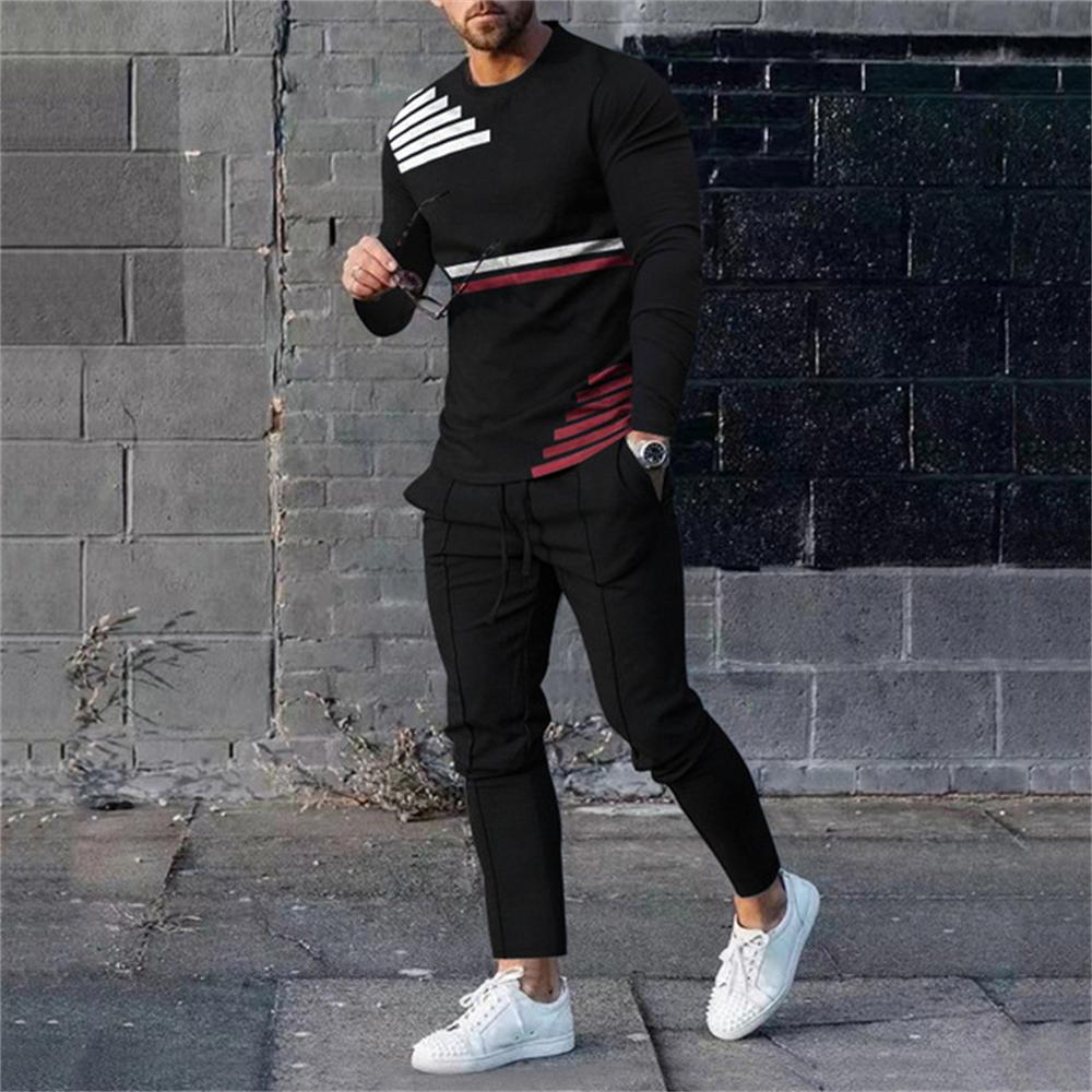 Fashion Men's Clothing Sets 3D Print Men Tracksuit 2 Piece Men Sets Long Sleeve T-Shirts + Sweatpants Set Men's Trousers Clothes