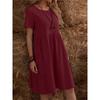 Summer European And American Ladies Loose Pockets Solid Color Round Neck Women's Cotton And Linen Dress Loose Casual Simple Elegant Daily Long Skirt
