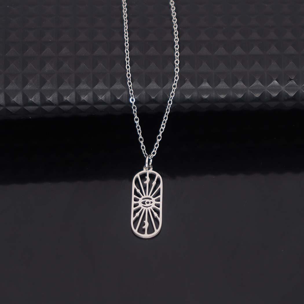Stainless Steel Moon & Eye Pendant Necklace - Simple Versatile Clavicle Chain серебряный