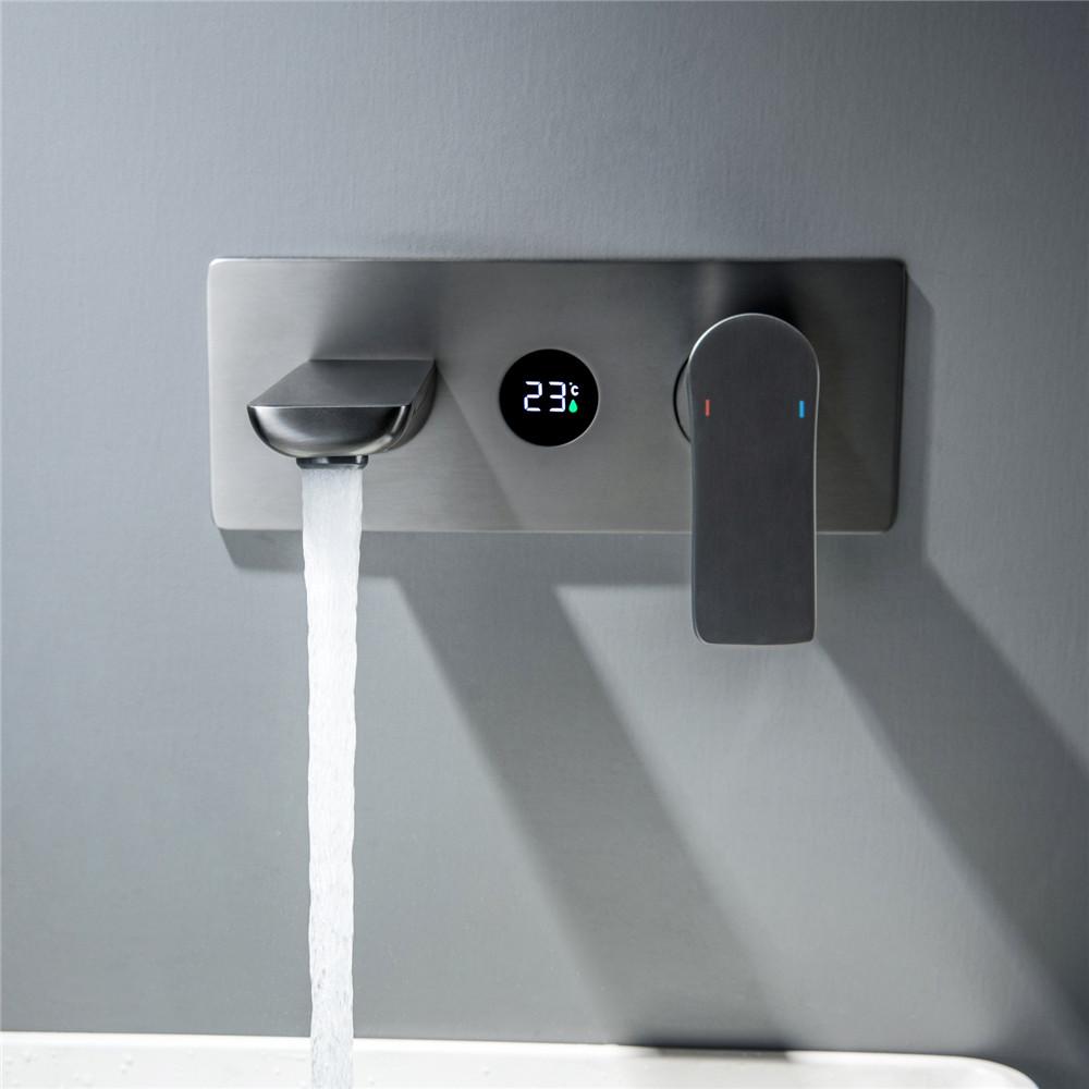 Brushed Gold Sigital Display Basin Faucet Concealed Bathroom Faucet In-Wall Basin Spout Mixer Lavotory Tap Combination Blanoir