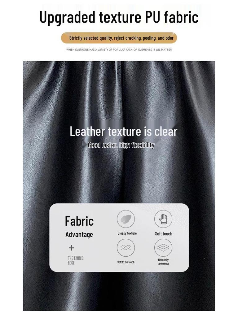 Women's PU Leather High-Waist A-Line Shorts - Slimming, Versatile, Wide-Leg, Korean Style for 2024 Autumn/Winter.