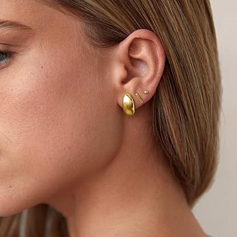 14K Gold Luxury Hoop Earrings for Women Glossy Half Hoops Earrings