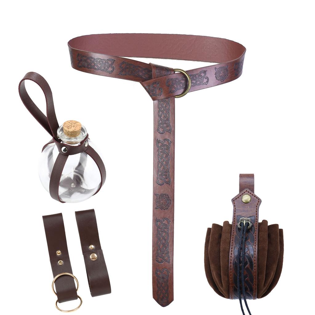 Mittelalterliches Halloween Kostüm Zubehör Set Wikinger Gürtel Rock Riemen Clip Karneval Cosplay Requisiten