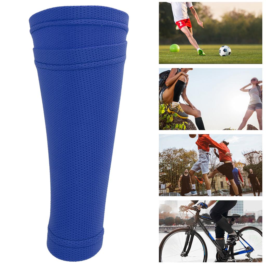 1 Pair Soccer Shin Guard Socks Double Layer Shin Pad Sleeves for Football Training Blue
