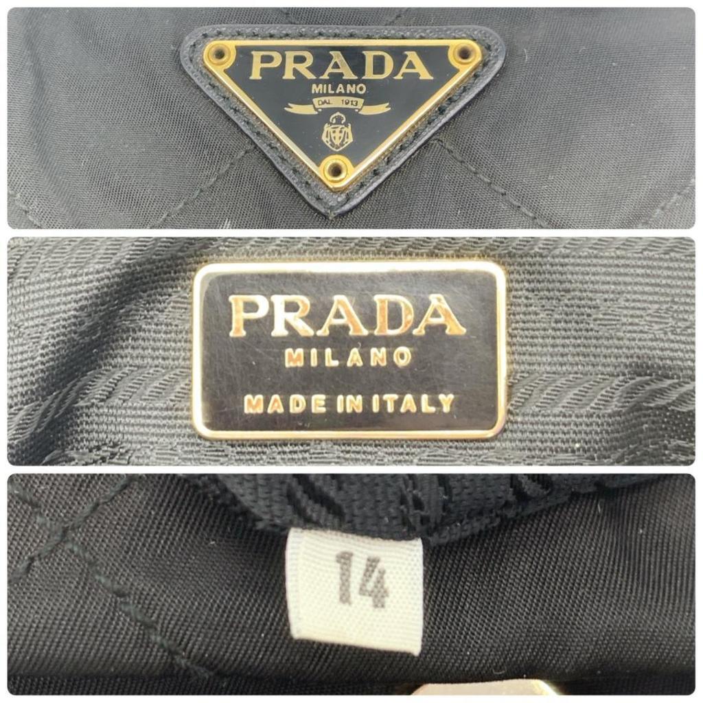 PRADA Shoulder Bag Quilted Gold Chain Tessuto Nylon Leather Black Women's Triangle Plate Logo