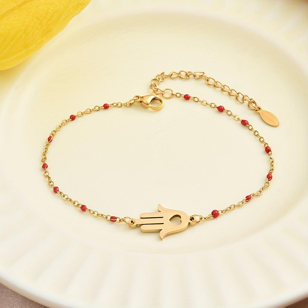 1pc Bohemian Stainless Steel Hamsa Hand Bracelet, Fashion Jewelry with 201 Stainless Steel Pendant, Elegant Accessory for Women