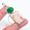 Natural Sunstone, Onyx Gemstone 925 Sterling Silver Jewelry Pendant 2.44" ZS-215