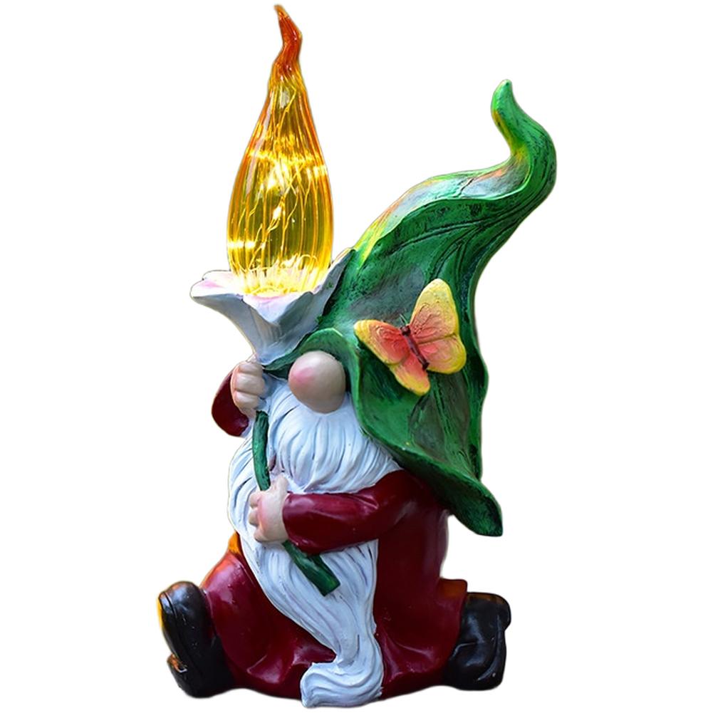 Outdoor Solar Powered Resin Gnome Statue 35cm LED Garden Light Yard Lawn Pathway Decoration For Balcony Terrace