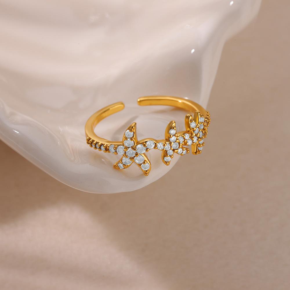 Hav Stjerne Skjell Åpne Ringer For Kvinner Gullfarge Rustfritt Stål Ring Sommer Strand Estetisk Vanntett Zirkon Gave