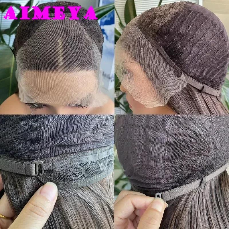 AIMEYA Dark Purple Long Silky Straight Wig Synthetic Lace Front Wigs for Women Heat Resistant Natural Hairline Daily Wear