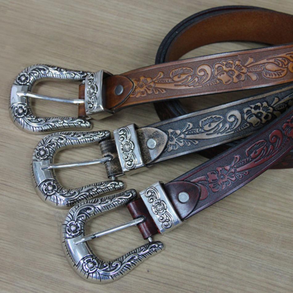 Real Leather Belt Men High Quality Camel Pin Belt Male Retro Designer Brand Cowhide Genuine Leather Carving Belt 130cm
