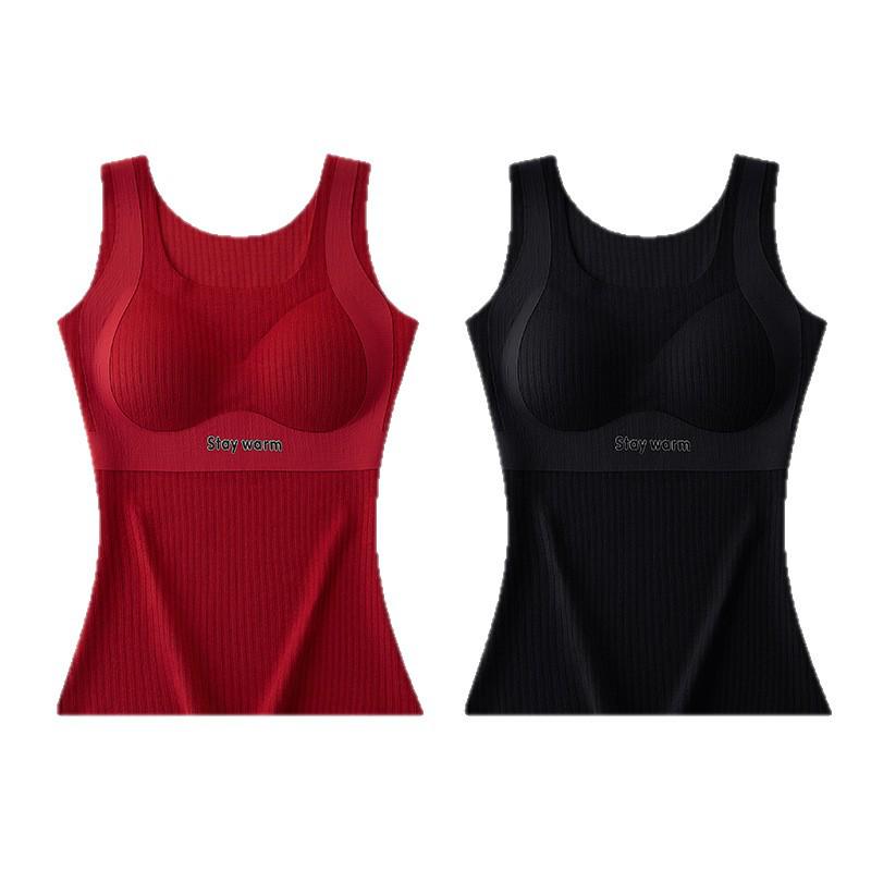 VCTEORAI Plus Size Velvet-Feel Slimming Warm Vest with Built-in Cups, Pilling-Resistant, Anti-Static Undershirt