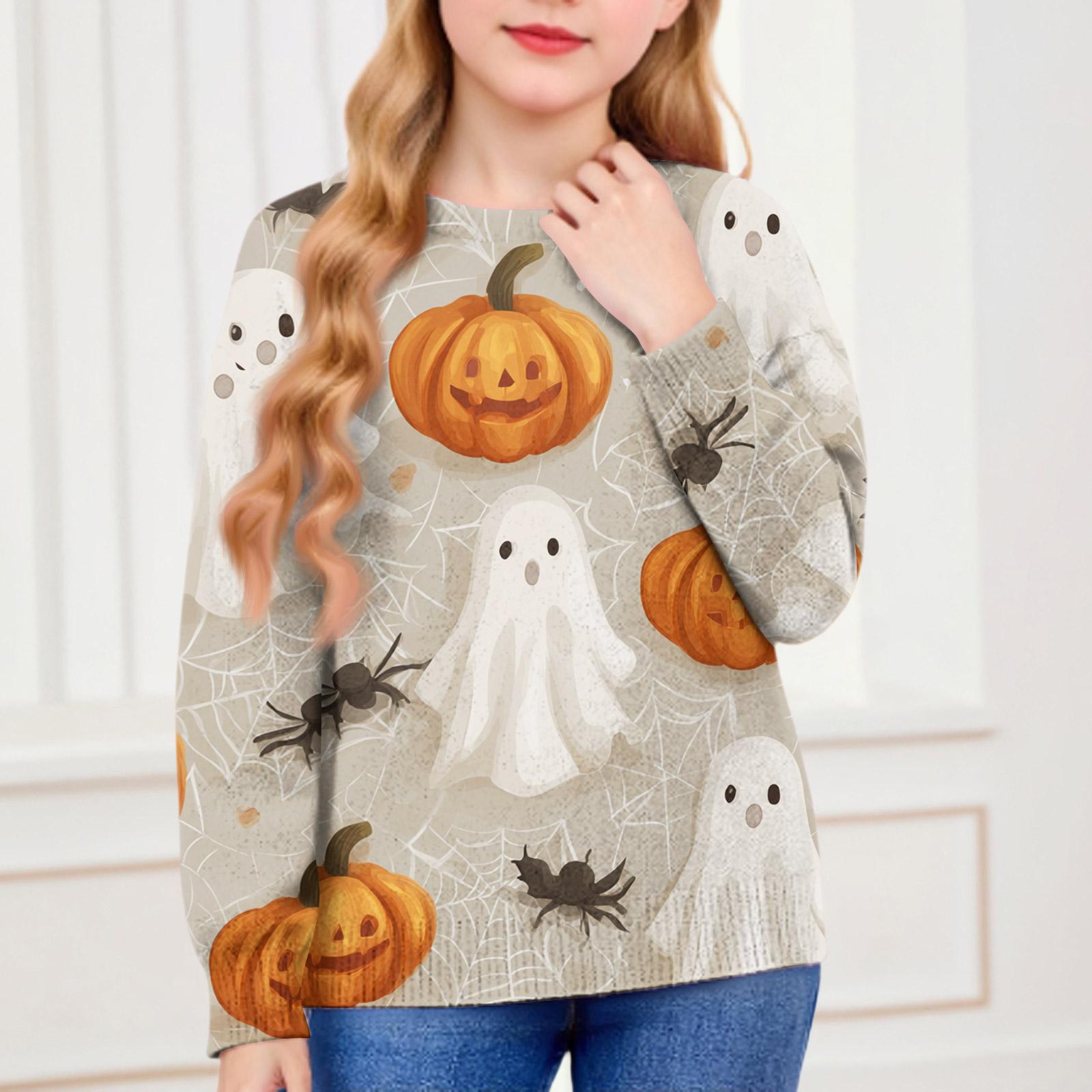 

Толстовки на Хэллоуин для детей, мальчиков и девочек, вязаный свитер, милая рубашка, осенние пуловеры с круглым вырезом 100