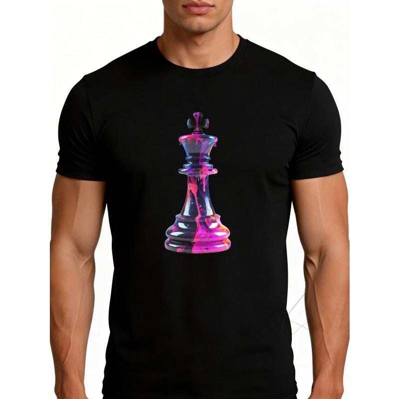 

Men s Chess King T-Shirt with Chess Piece Design - Casual Round Neck Tee , Machine Washable, Year-Round Wear, Comfortable for Everyday Use S чёрный
