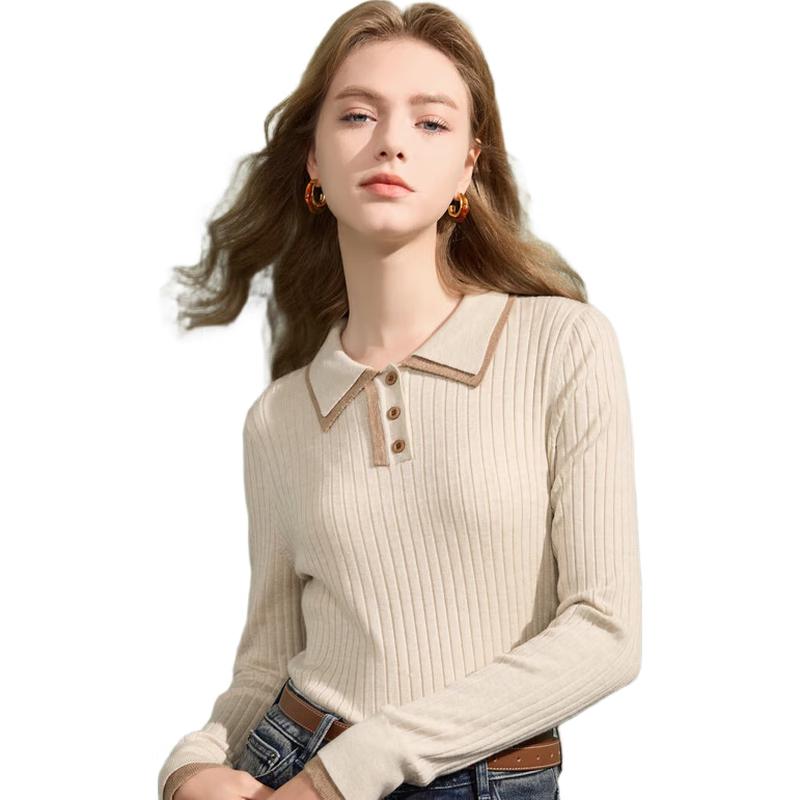 Sancai Women's 2024 Winter Ribbed POLO Knit Sweater
