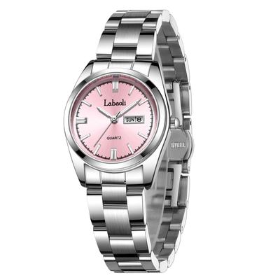 Quartz Simple Double Folding Stainless Steel Perfect for or As a Gift Case Pink Ladies' Wristwatch, Watch, Cute, Stylish, Waterproof, Casual, Dial,