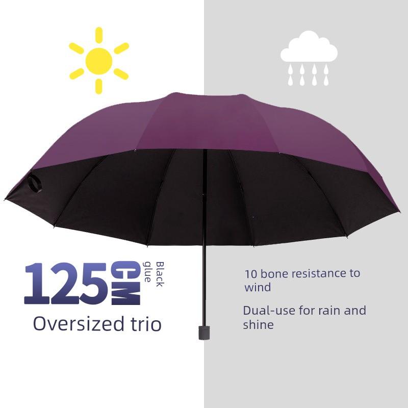 Large Umbrella for Men, Reinforced and Thickened, Sturdy and Wind-Resistant, Dual-Use for Sun and Rain, Foldable Black-Coated Sun Protection Umbrella