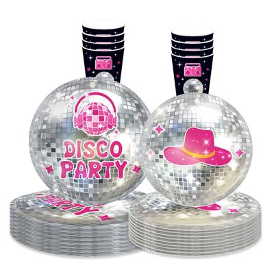 Impreza Disco Jednorazowa Zastawa Stołowa Różowy Kapelusz Kowbojski Disco Srebrna Kula Talerzyki Kubki Serwetki Dorośli Dziewczynki Szczęśliwe Zapasy na Imprezę Disco