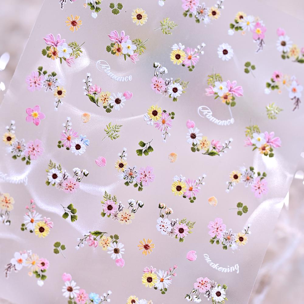 1pcs 5D Bronzing Gold Flower Nail Stickers Cute Mini Sunflower Daisy Nail Decals Self-Adhesive Little Wildflowers Nail Decora