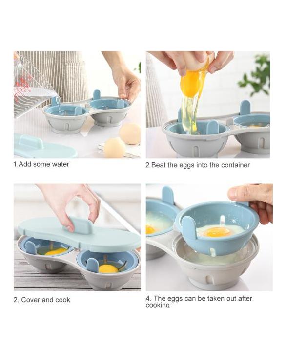 Microwave Double Egg Poacher Maker With Lid Detachable Drain Basket Heat Resistant Food Grade PP Poached Egg Cooker Steamer Kitchen Gadget