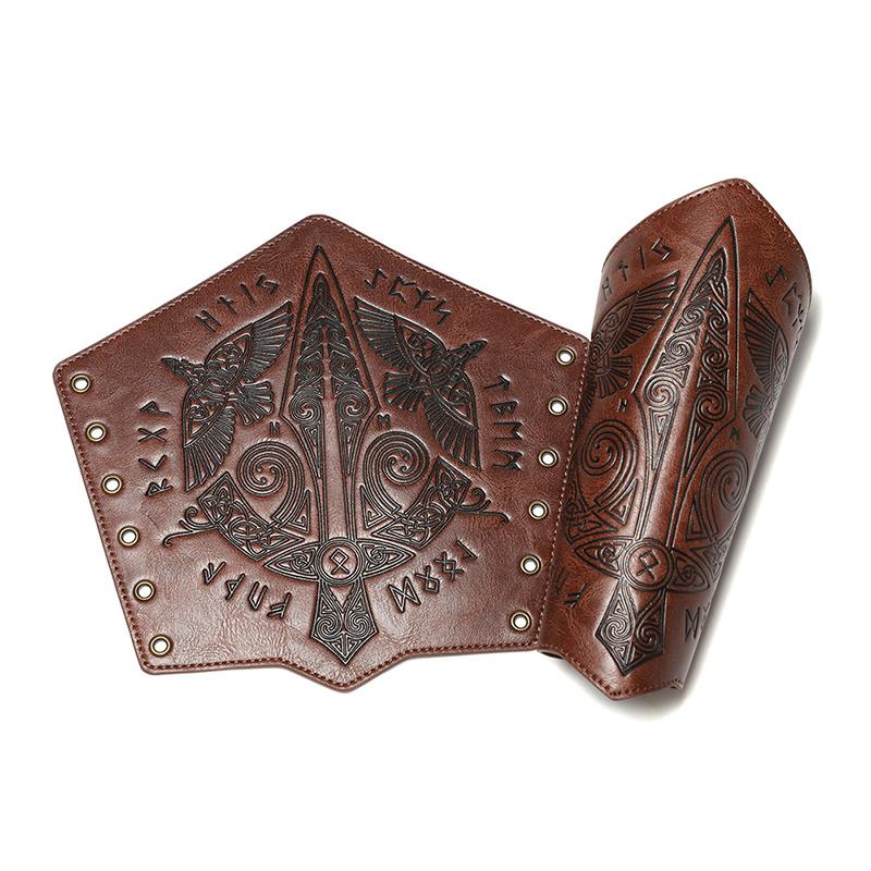 Medieval Retro Embossed Wristband Cosplay Stage Prop Knight Armguard Costume Matching Genuine Leather Embossed Arm Armor