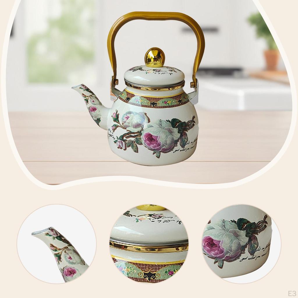 Emaille Teekanne 1,2L Blumenkessel Saft Wasserkrug Kaffee für Restaurant