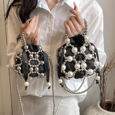Nuevo Bolso de Perlas con Cuentas Mini Bolso Infantil para Padres e Hijos Bolso de Mano de Perlas con Cuentas Hecho a Mano Bolso Clutch de Noche para Mujer