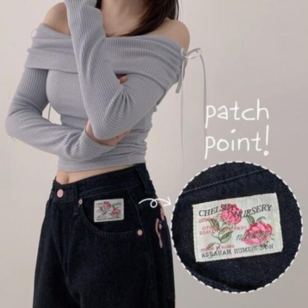 The Pink High Waist Embroidered Lettering Wide Pants