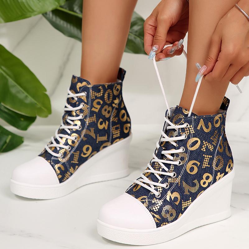 Fashion Letter Printing Wedge Sneakers for Women Fashion High Top Casual Sports Shoes Woman Non Slip Lightweight Walking Shoes Plus Size