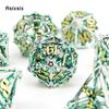 7 Pcs Silver Green Leaf Flower Metal Dice Hollow Metal Polyhedral Dice Set Suitable for Role-Playing RPG  Board Game Card Game