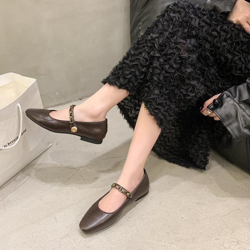 2026 New Women's Low-heeled Single Shoes with Fashionable One-shoulder Buckle Design Sexy Square head Toe and Comfortable Shoes