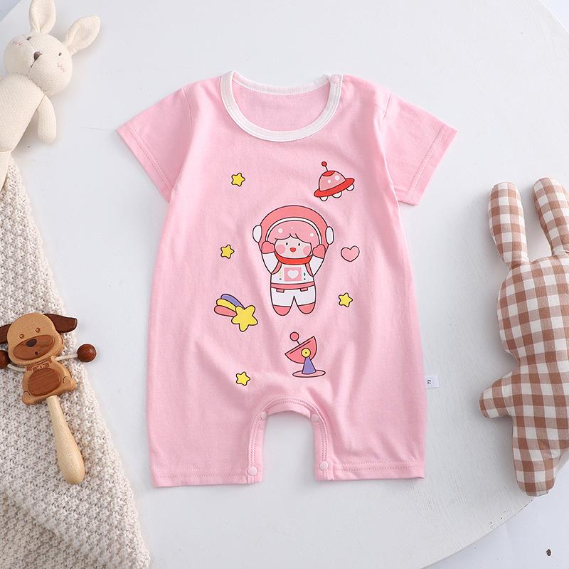 2026 Summer Kids O-Neck Short Sleeve Pajama-Rompers Baby Spring Short Crawling Clothes Cartoon Cotton Jumpsuit for Girl Boy