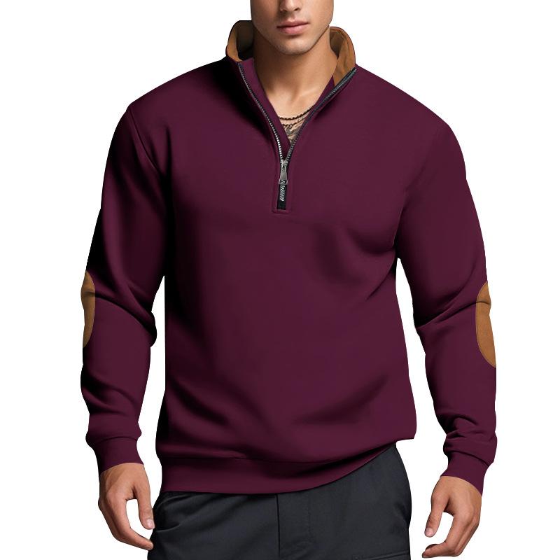New Autumn and Winter Men's Casual Pullover Sweatshirt Zipper Stand Collar Solid Color Men's Jacket