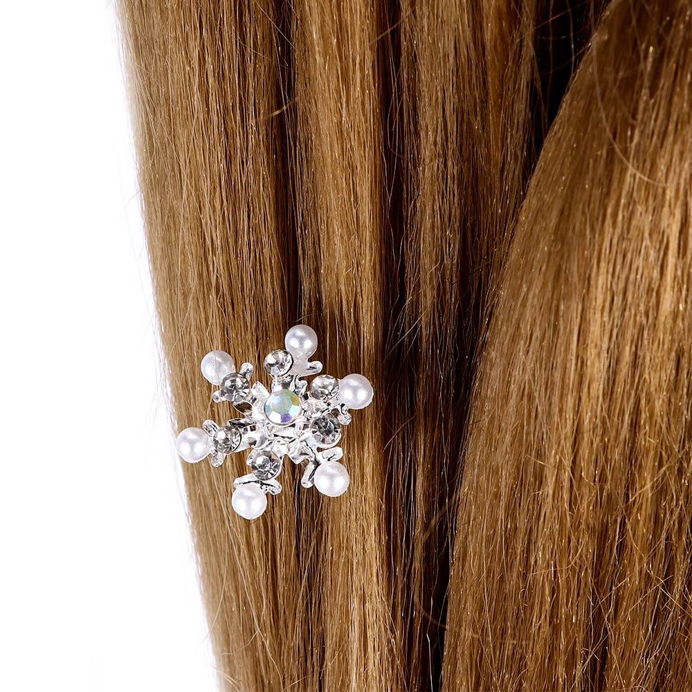 Delicate Snowflake Women Wedding Headwear Hair Pin Pearl Flower Crystal Rhinestone Hair Clips