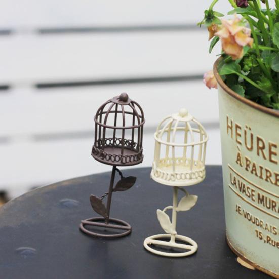 Yousheng Miniature Birdcage Ornaments, Decorative Mini Birdcage Figurine, Cute Garden Succulents Pot Decor Tea Banquet