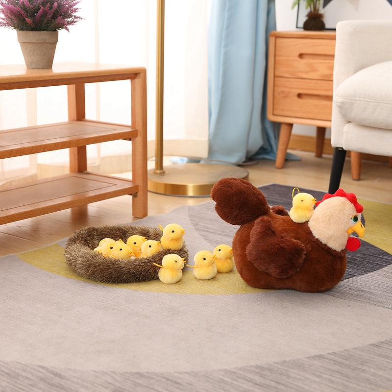 1 Set Kawaii Chick Family Plush Toys Chicken Mother Chick Baby Plush Dolls Simulation Hen With Nest Stuffed Animals Kids Gifts