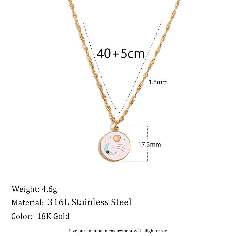 MamacitaSlay 316L Stainless Steel Rainbow Moon Star Enamel Necklace 18K Gold Plated Waterproof Jewelry For Women Everyday Wear