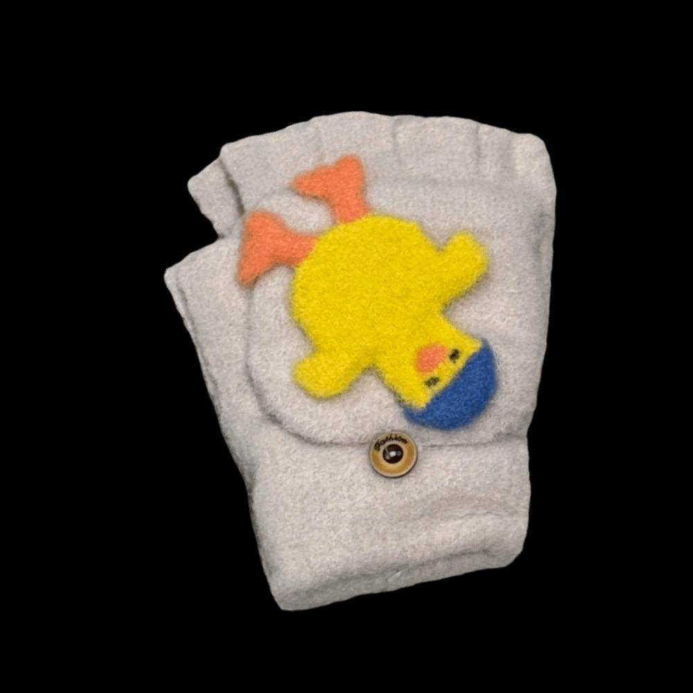 Elegant Cartoon Flip Gloves Duck Korean Style Half Finger Gloves Coldproof Touch Screen Winter Mittens Writting