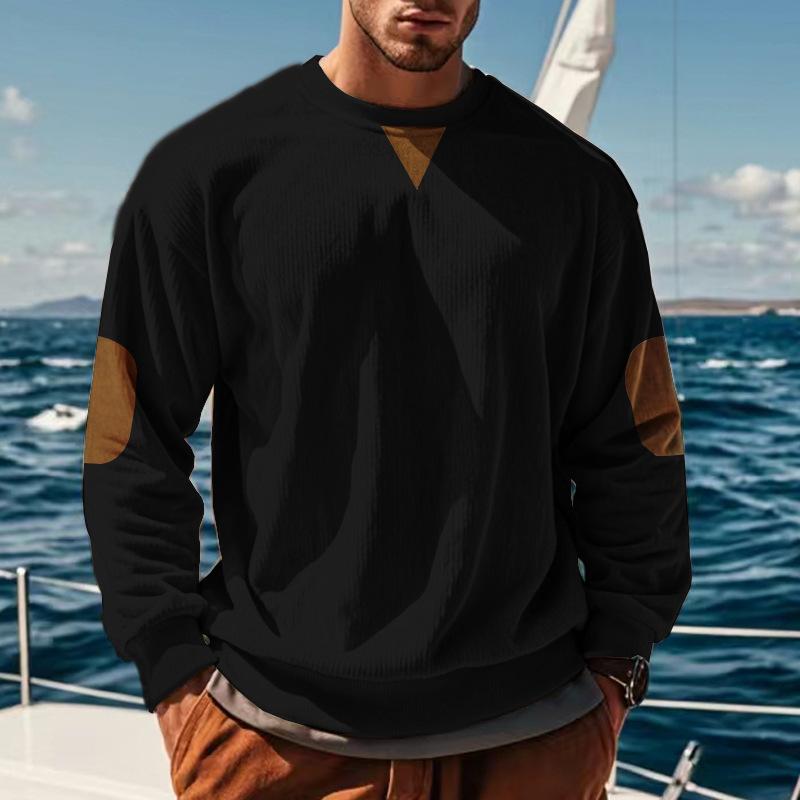 Men's Round-Neck Casual Stand-Up Collar Corduroy Long-Sleeved Sweatshirt for Spring and Autumn