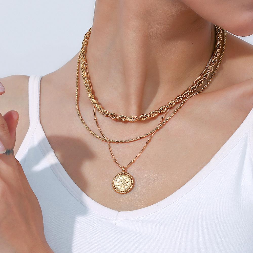 MamacitaSlay 316L Stainless Steel Twisted Rope Chain Stackable Necklace 18K Gold Plated Waterproof Jewelry For Women Daily Wear