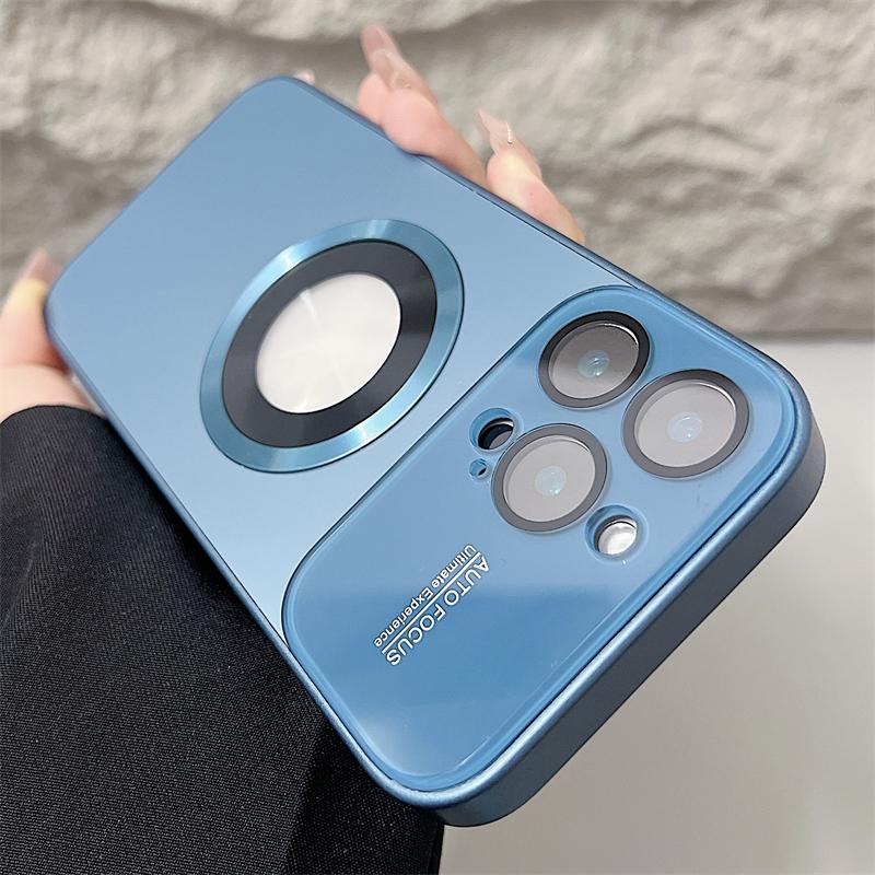 Titanium Alloy Texture Lens Protection Case For iPhone 17 16 15 14 Plus 13 12 Pro Max High-end Magnetic Simple for Magsafe Cover