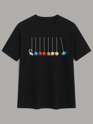 Cartoon Planet Men Cotton T-shirt Luxury Brand Fashion Big Size Top Casual Short Sleeve Streetwear Classic New Arrival Tee S-4XL