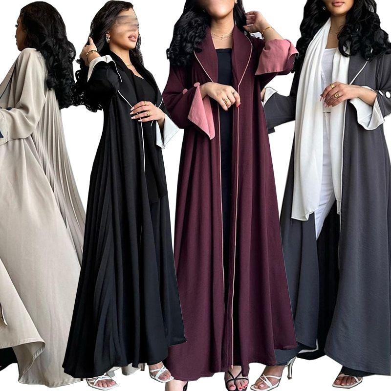 Indonesia Middle East Turkey Cross-Border Cardigan Long Female Dress Fall and Winter Fashion Dubai Elegance Ruched Robe Robe