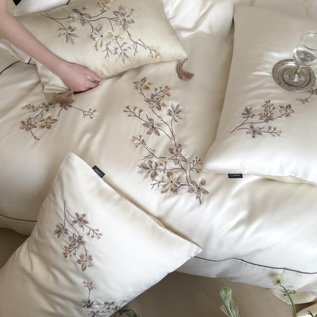 Spring/Summer High-End Lyocell Tencel Embroidery 4-Piece Cool Touch Bedding Set