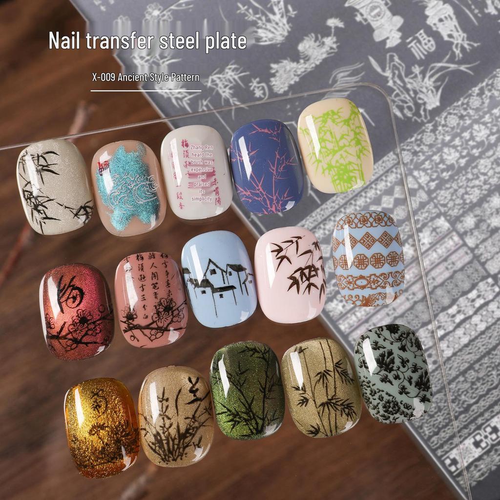 X-009 Floral Steel Nail Art Plate: High Appearance Value with Scraper & Multiple Patterns