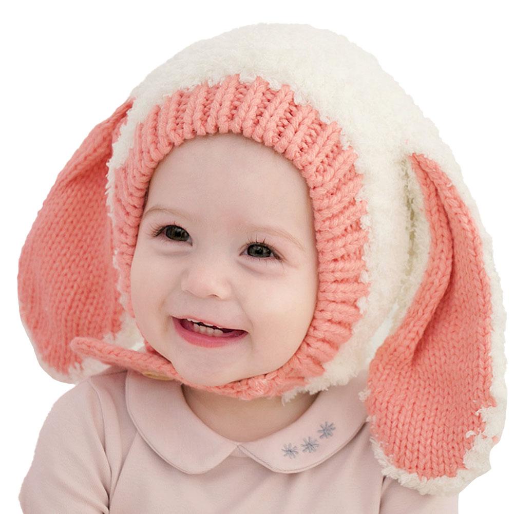Winter Warm Earflap Hat Cute Cartoon Long-eared Rabbit Contrast Color Knitted Cap