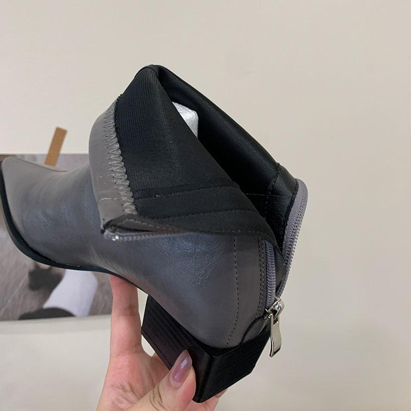 Mode Mode Stretch Damen Stiefeletten mit Absatz Schuhe Spitzschuh Damen Moderne Kurze Stiefel Weiblich Reißverschlüsse Schuhe Pumps