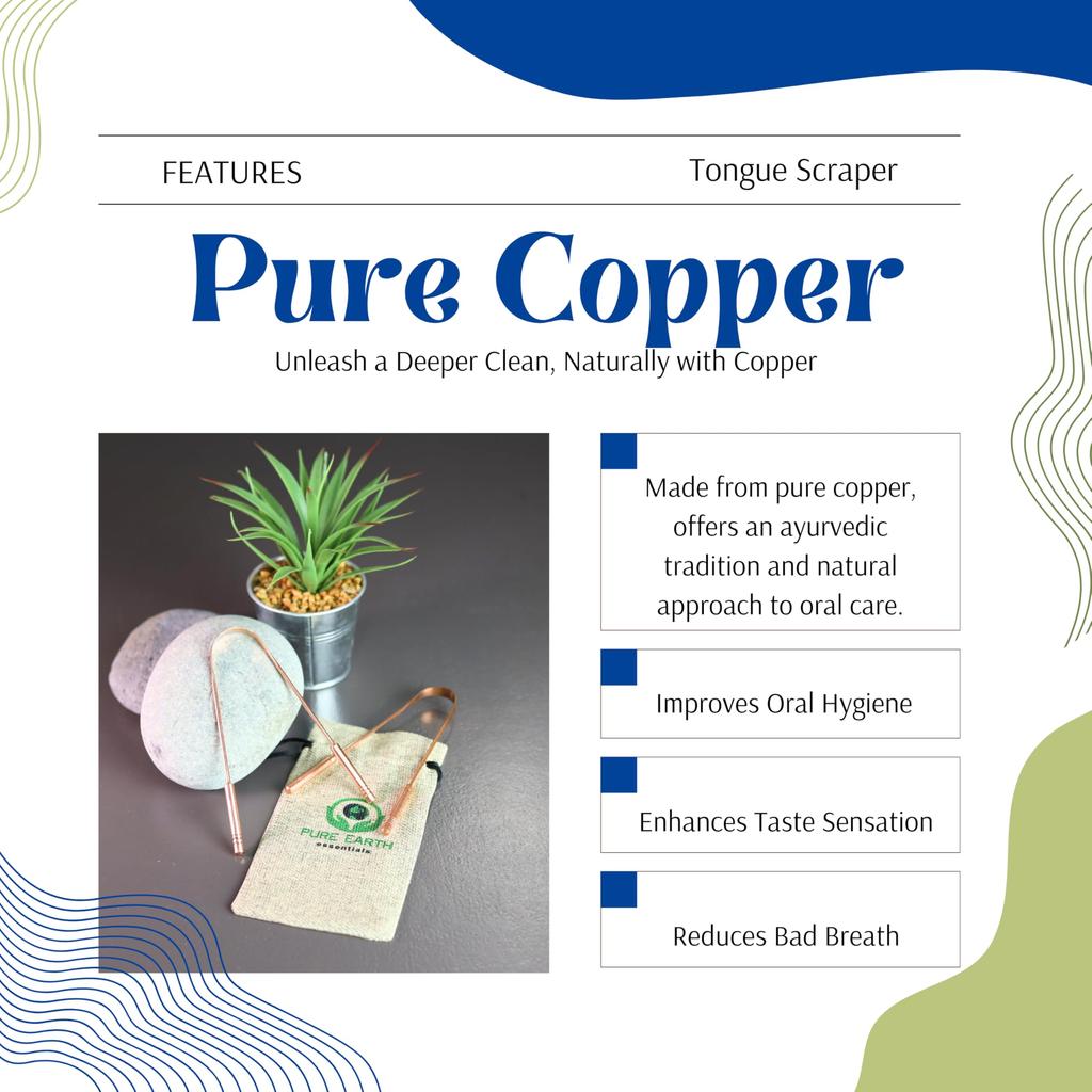 PURE EARTH essentials Copper Tongue Scraper for Adults - Oral Care Natural Tongue Cleaner - Copper Tongue Scraper Ayurveda with Case (2pcspack) Copper