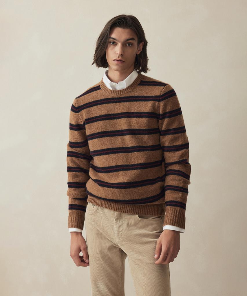 BROOKS BROTHERS Lambswool Belted Jersey Striped Sweater (Brown) (Bbwrmm38824Ew)