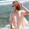Women's 100% Cotton Solid Round Neck Puff Sleeve Short Doll Blouse